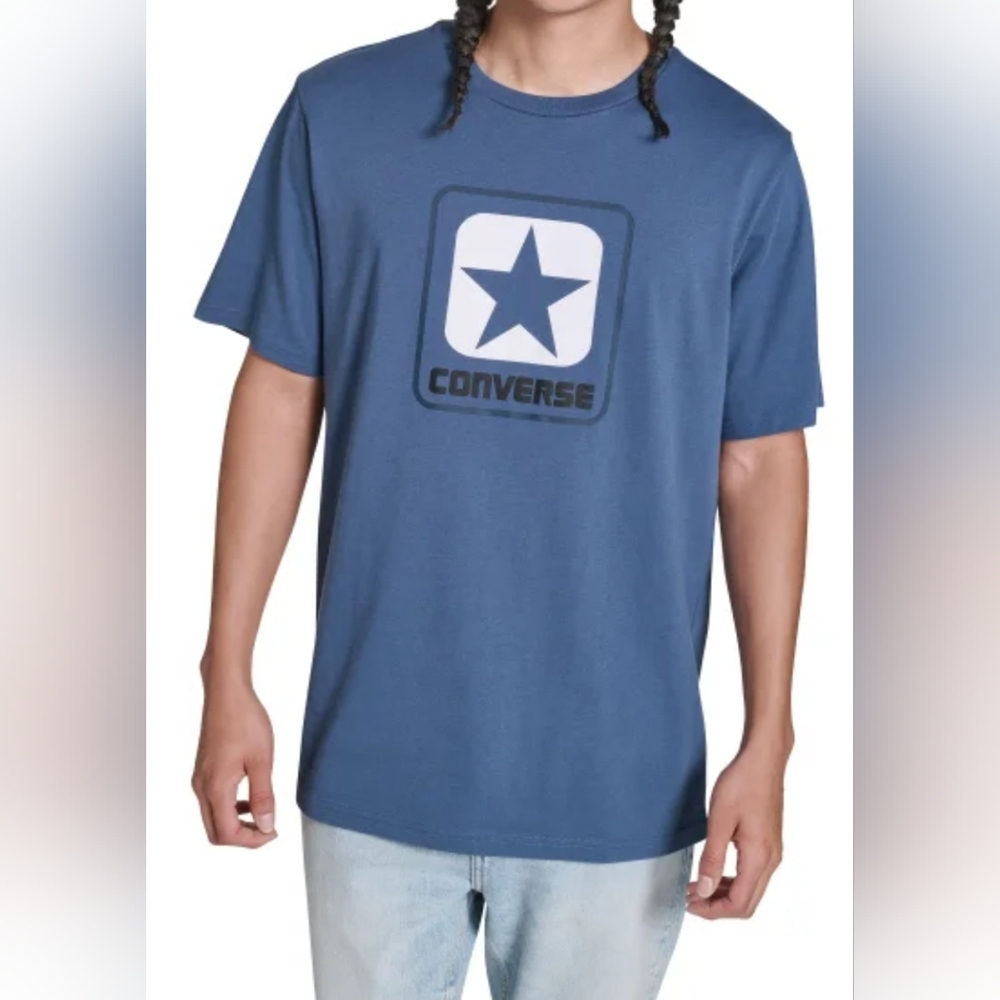 New Converse Men's Blue Men's Logo Tee Relaxed Fit Printed Graphics Size XXL NWT